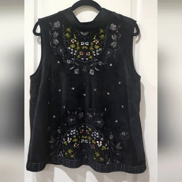 Anthropologie Black Embroidered Sleeveless Top - Picture 2 of 4